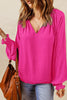 Notched Neck Lantern Sleeve Blouse - BELLATRENDZ