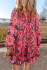 Rose Abstract Printed Tassel Tied Neck Long Sleeve Ruffled Mini Dress