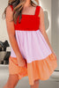 Tiered Color Block Wide Strap Dress