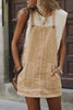 Parchment Side Buttons Sleeveless Overall Mini Dress