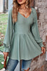 Peplum V-Neck Long Sleeve Blouse