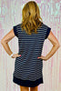 Blue Stripe Quarter Zip Collared Cap Sleeve Mini Dress