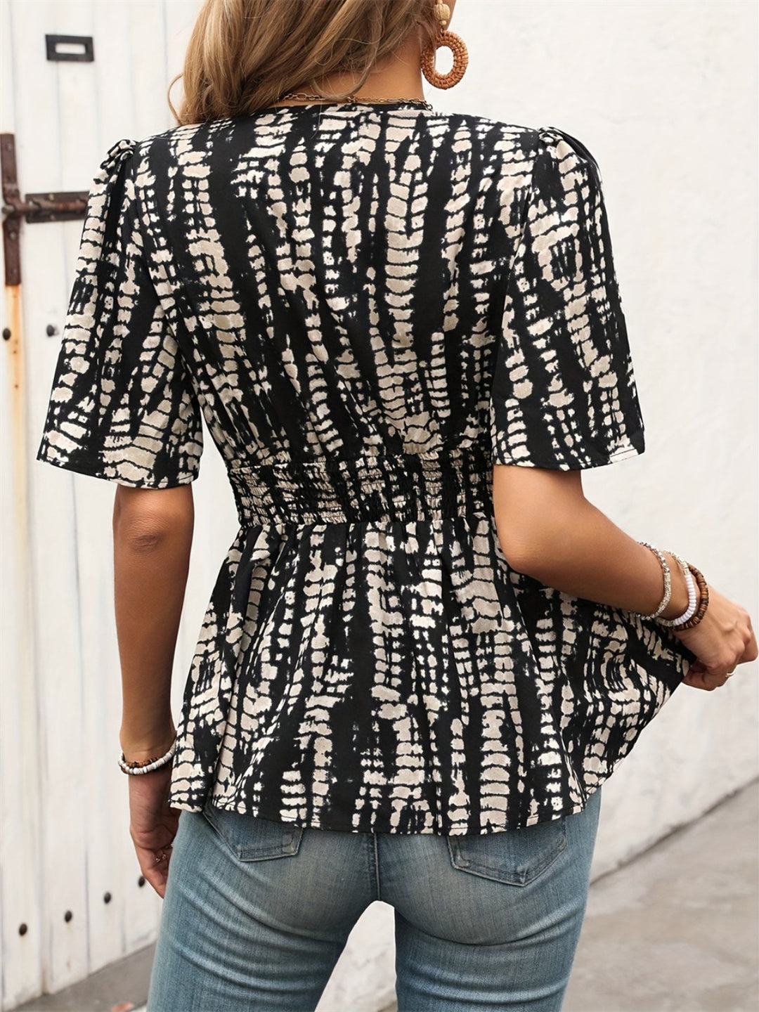 Printed V-Neck Half Sleeve Blouse