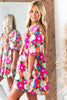 Rose Floral Print Square Neck Short Puff Sleeve Dress