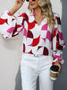 Frill Notched Long Sleeve Blouse