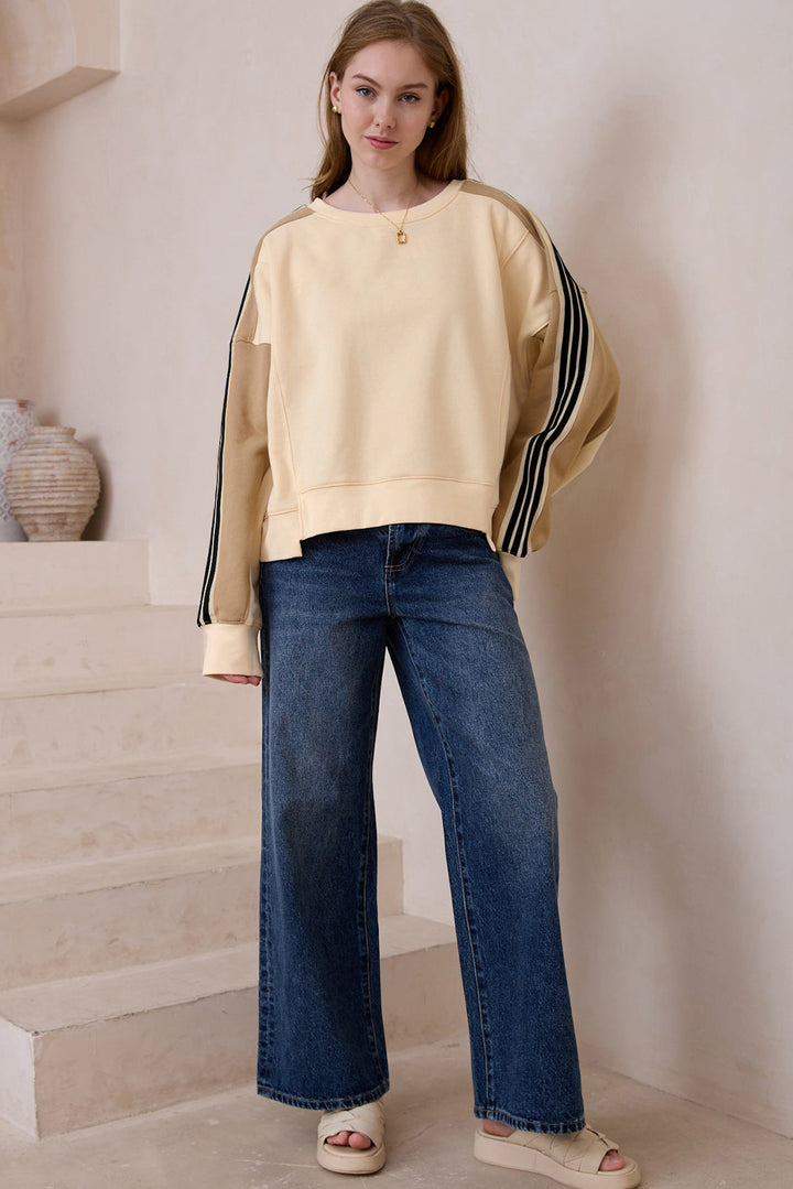 Contrast Round Neck Long Sleeve Sweatshirt