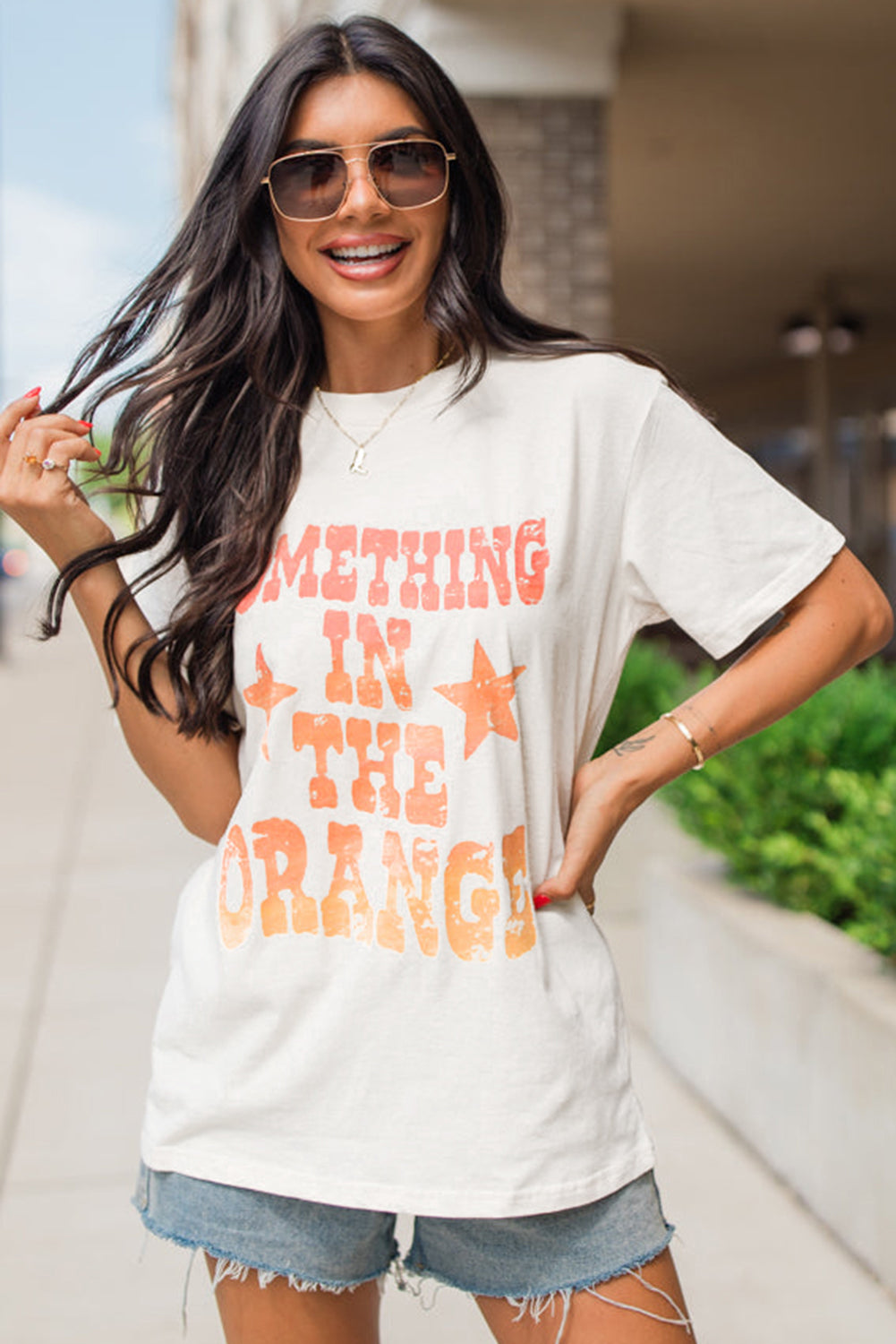 White SOMETHING IN THE ORANGE Graphic Crew Neck T Shirt