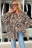 Light French Beige Oversized Leopard Print Balloon Sleeve Casual Shirt