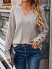 Ribbed V-Neck Long Sleeve T-Shirt