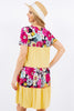 Celeste Full Size Color Block Floral Round Neck Short Sleeve Dress