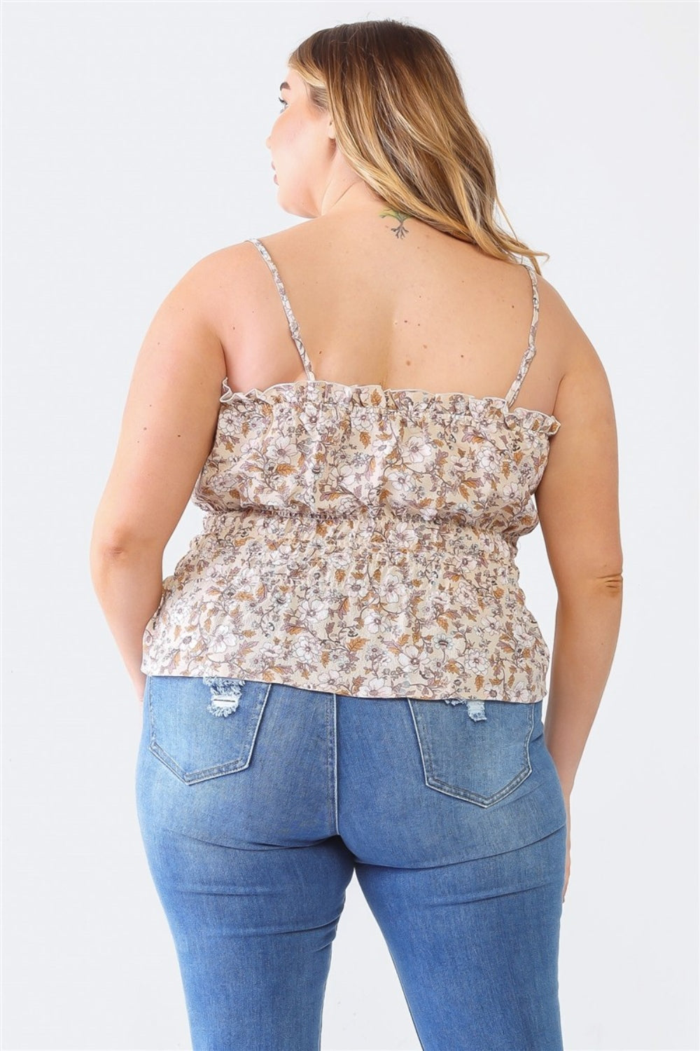 Zenobia Plus Size Frill Floral Square Neck Cami