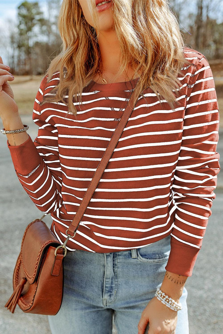 Striped Long Sleeve Round Neck Top - BELLATRENDZ