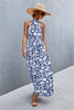 Printed Sleeveless Tie Waist Maxi Dress