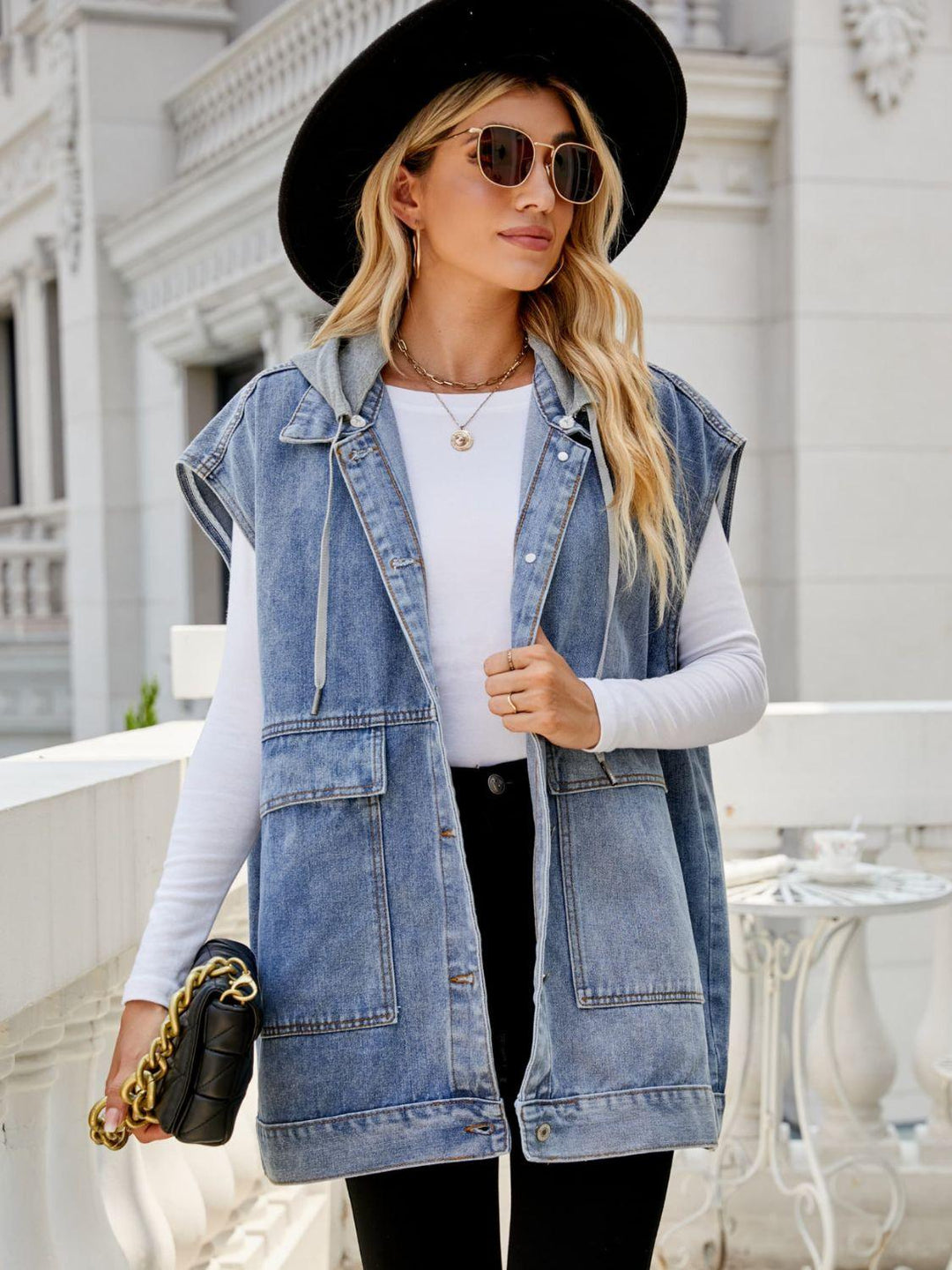 Hooded Sleeveless Denim Top with Pockets - BELLATRENDZ