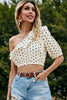 Polka Dot One-Shoulder Ruffled Crop Top