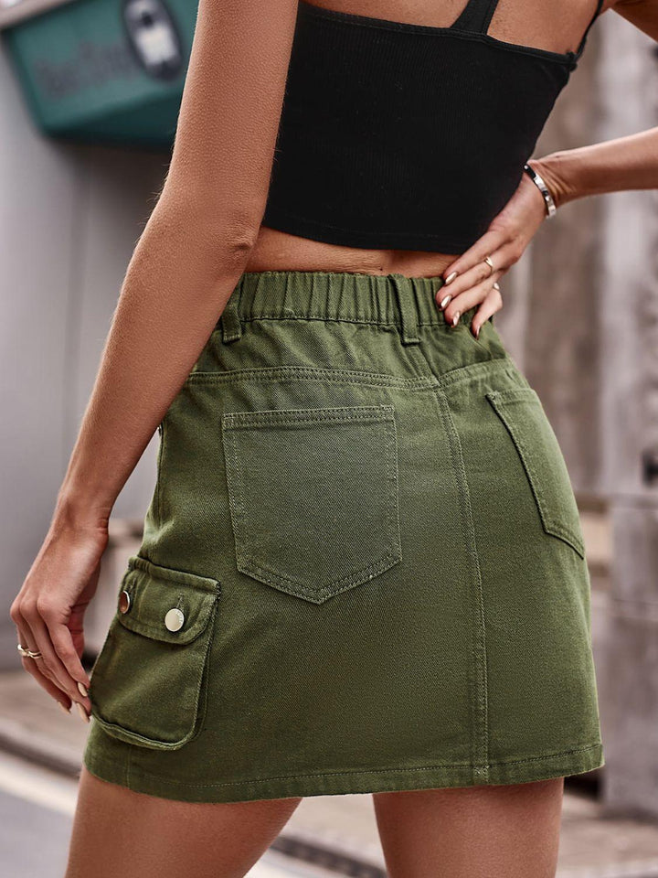 Denim Mini Skirt with Pockets - BELLATRENDZ
