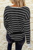 Striped Waffle Knit Henley Long Sleeve Top - BELLATRENDZ