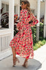 Floral Tie Neck Flounce Sleeve Tiered Dress