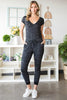 Heathered Drawstring Waist V-Neck Jumpsuit - BELLATRENDZ