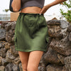 Drawstring Straight Hem Denim Mini Skirt with Pocket - BELLATRENDZ