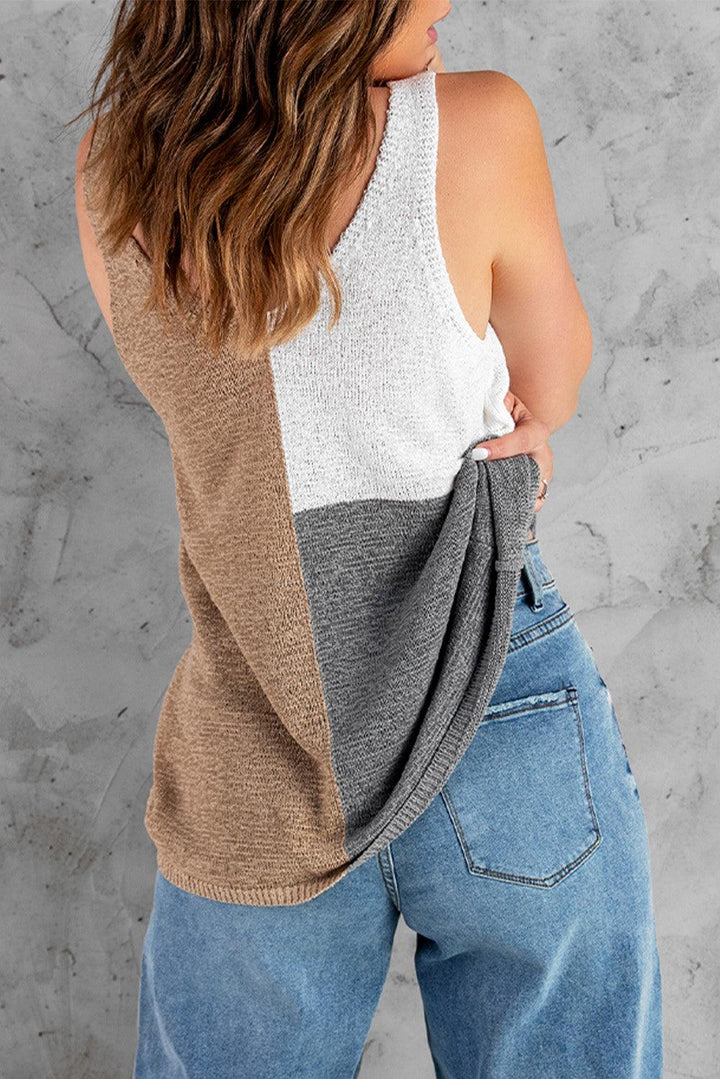 Color Block V-Neck Knitted Tank - BELLATRENDZ