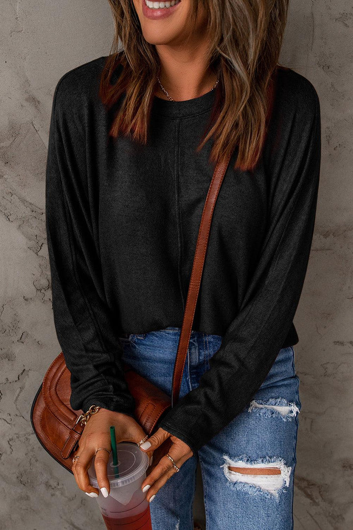 Seam Detail Round Neck Long Sleeve Top - BELLATRENDZ