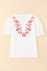 Embroidered Notched Neck Flounce Sleeve Top