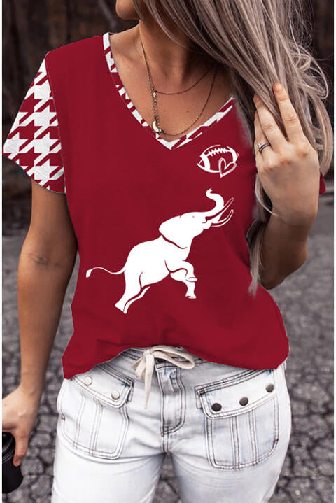 Elephant Graphic V-Neck T-Shirt