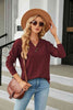 Decorative Button V-Neck Long Sleeve T-Shirt