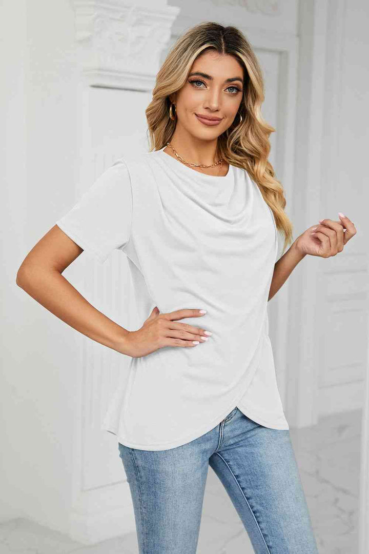 Cowl Neck Tulip Hem T-Shirt