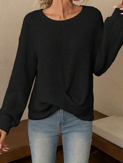 Twisted Waffle-Knit Dropped Shoulder T-Shirt