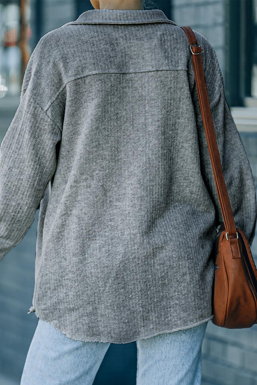 Textured Button Down Shirt Jacket with Pockets - BELLATRENDZ