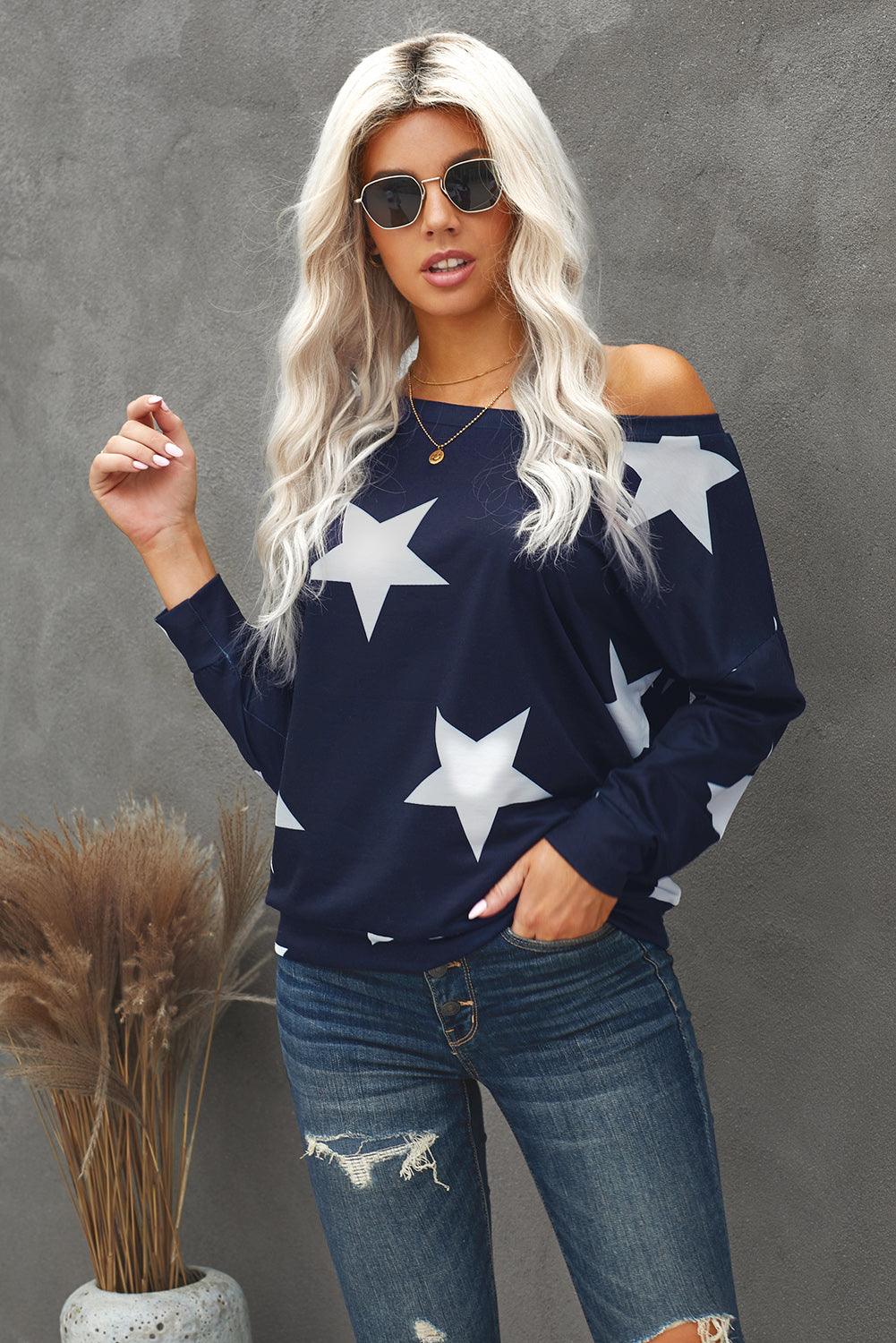 Star Print Long Sleeve Sweatshirt - BELLATRENDZ