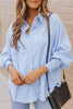 Striped Lantern Sleeve Collared Shirt - BELLATRENDZ