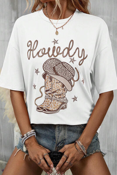 HOWDY Round Neck Short Sleeve T-Shirt