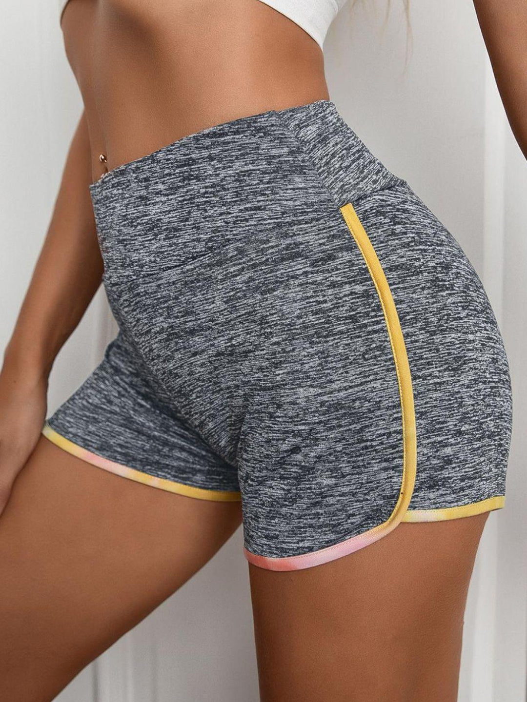 Heathered Wide Waistband Shorts - BELLATRENDZ