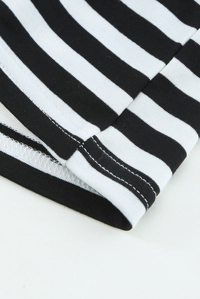 Striped Tie-Waist Frill Trim V-Neck Dress
