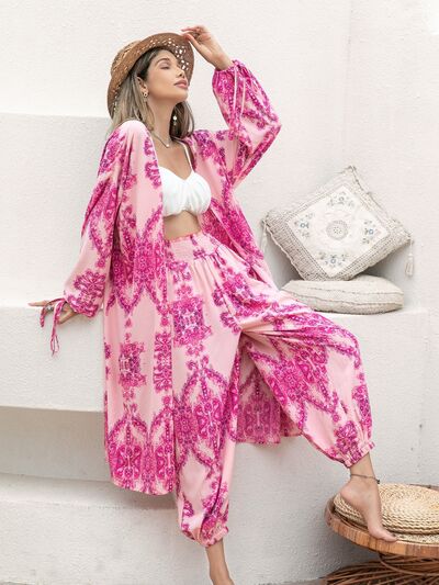 Printed Open Front Top and Pants Set