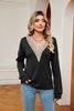 Contrast V-Neck Long Sleeve Blouse