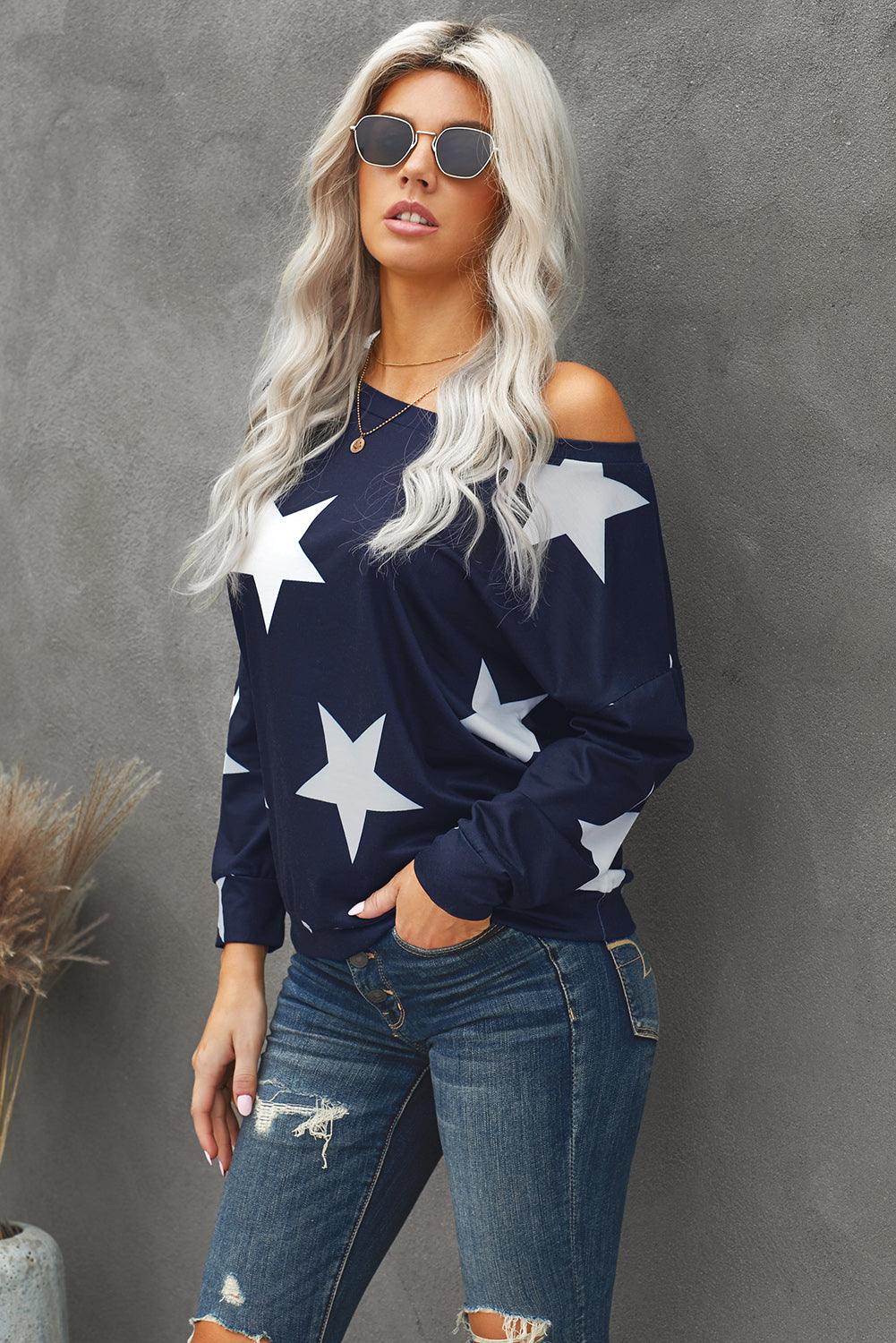 Star Print Long Sleeve Sweatshirt - BELLATRENDZ