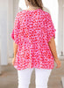 Plus Size Printed Notched Neck Half Sleeve Top - BELLATRENDZ