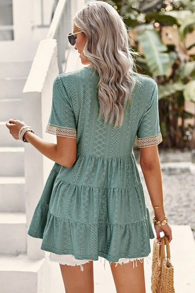 Contrast Short Sleeve Tiered Blouse