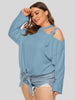 Plus Size Cold-Shoulder Tied Top - BELLATRENDZ