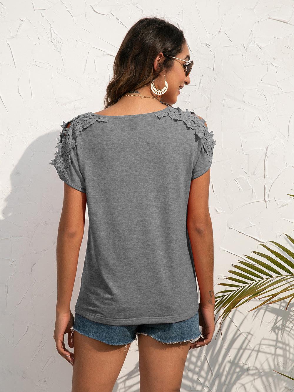 Spliced Lace Cold-Shoulder Blouse - BELLATRENDZ