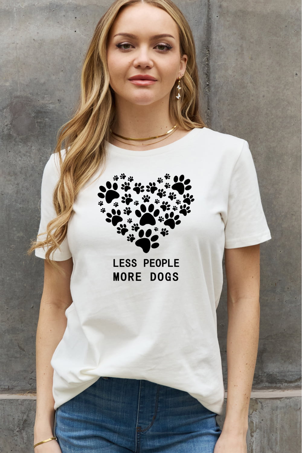 Simply Love Full Size LESS PEOPLE MORE DOGS Heart Graphic Cotton Tee