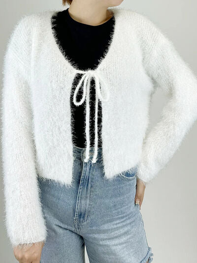 Tied Open Front Dropped Shoulder Cardigan