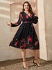 Plus Size Floral Surplice Neck Tie Waist Dress - BELLATRENDZ