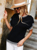 Contrast Round Neck Short Sleeve Knit Top - BELLATRENDZ