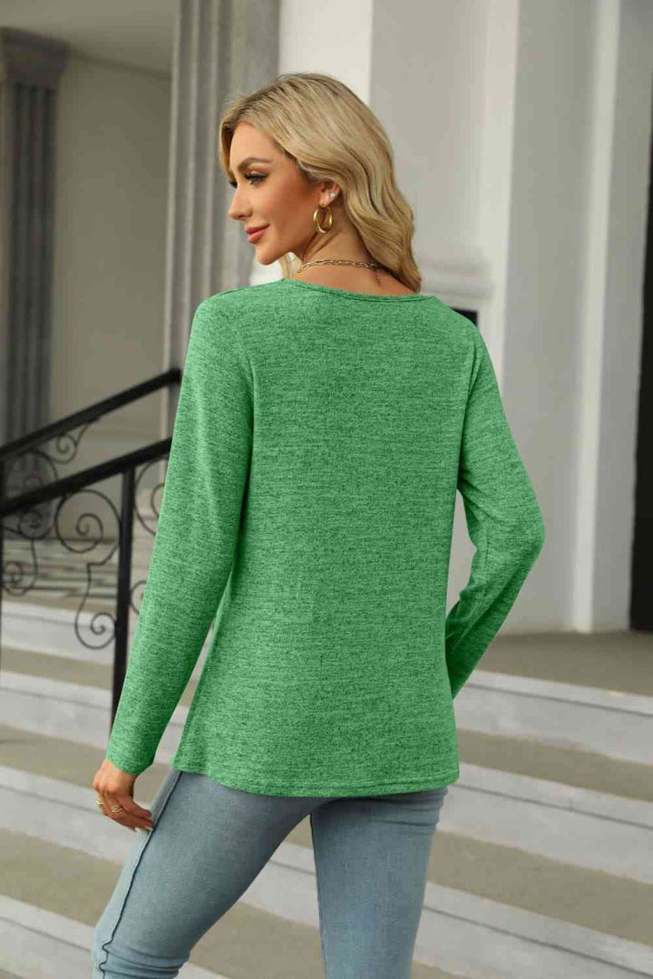 Square Neck Long Sleeve Slit T-Shirt