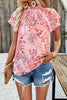 Printed Ruffled Mock Neck Blouse